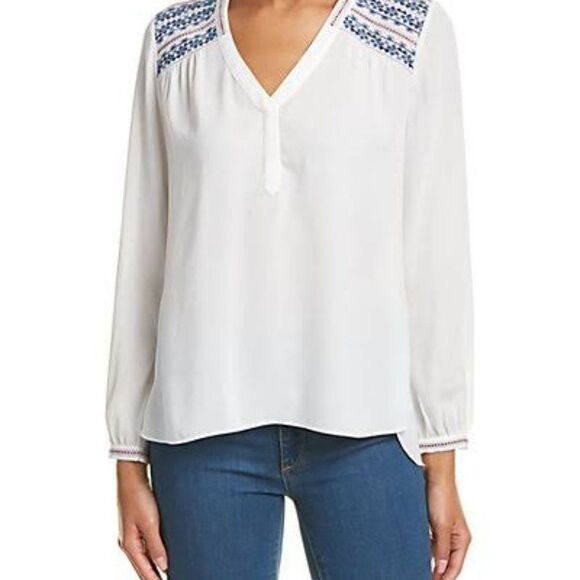 NYDJ White V-neck embroidered blouse, size L - Picture 1 of 4